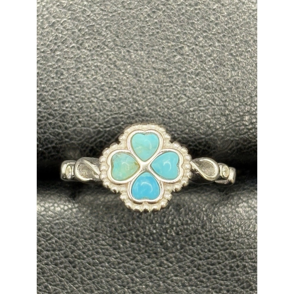 New Condition Sterling Silver Genuine Turquoise Clover Ring Size 7 G31